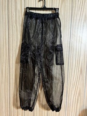 Sans Souci Black Sheer Organza Marble Print Cargo Jogger Pants Festival